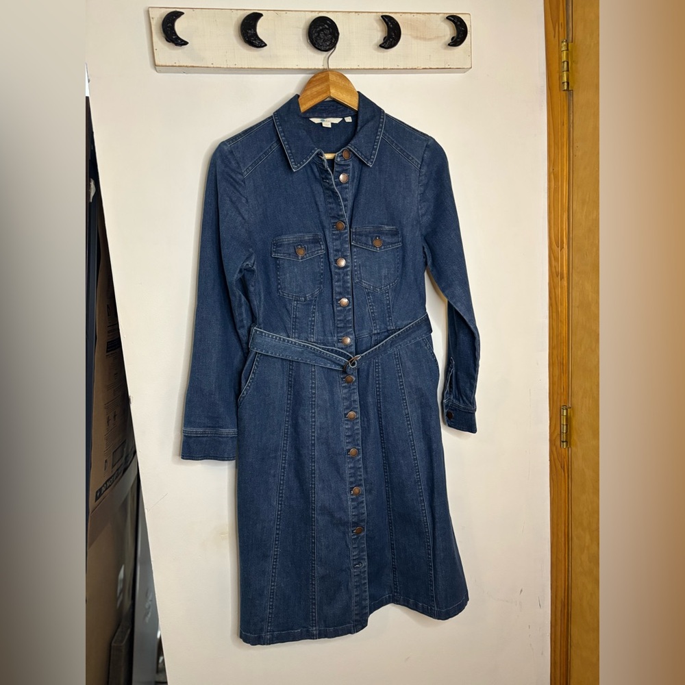 Boden Blue Denim Long Sleeve Belted  Dress - Picture 6 of 11